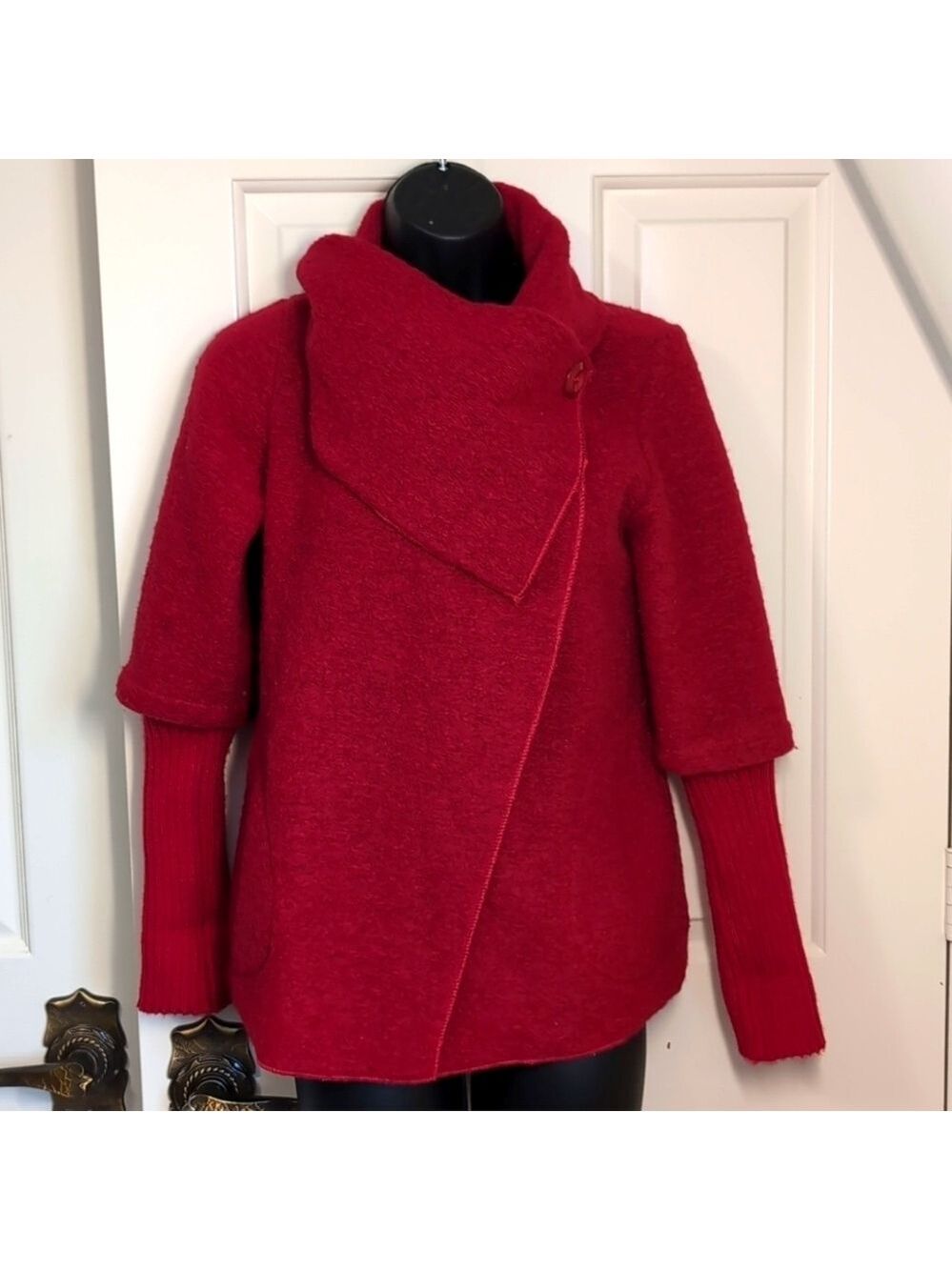 Marisa & Marie Italian Wool blend sweater jacket cardigan Red Small